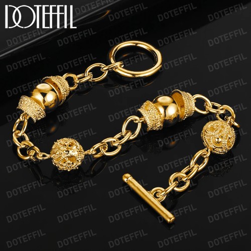 DOTEFFIL 18K Gold Charm Hollow Ball Bracelet Wedding Party Fashion Jewelry - Picture 2 of 3