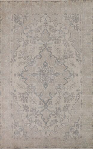 Distressed Muted Floral Traditional Vintage Rug 7x9 Handmade Wool Carpet