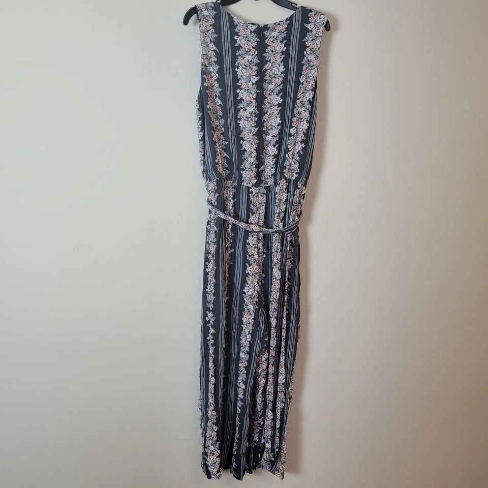 Macacão LOFT feminino 16 cinza rosa cinto de amarração macacão cottagecore boho floral anos 1X anos 90 - Imagem 2 de 4