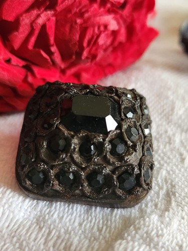 Bouton vintage parurier collection resine strass noir bijoux 2,4 cm ref 3330 - Bild 2 von 4