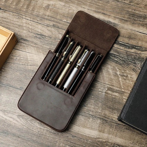 NEW Vintage Genuine Leather Pen Case Office Pencil Holder Pens Organizer Bag USA - Picture 6 of 14