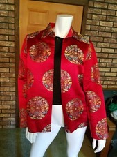 Vintage Asian Brocade Red Satin reversible Jacket med