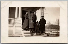 Family Posing On Front Steps RPPC Real Photo Postcard Y271