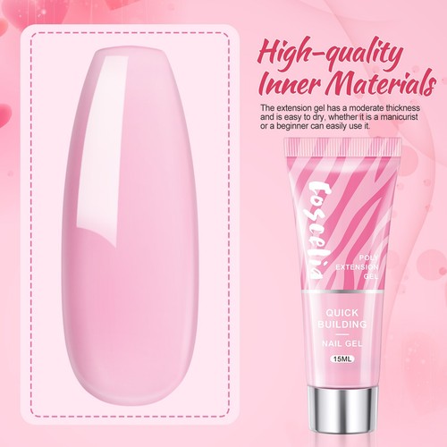 Poly Gel Nail Kit Starter Kit For Beginner 80ml Slip Solution Pink Colors - Picture 7 of 15