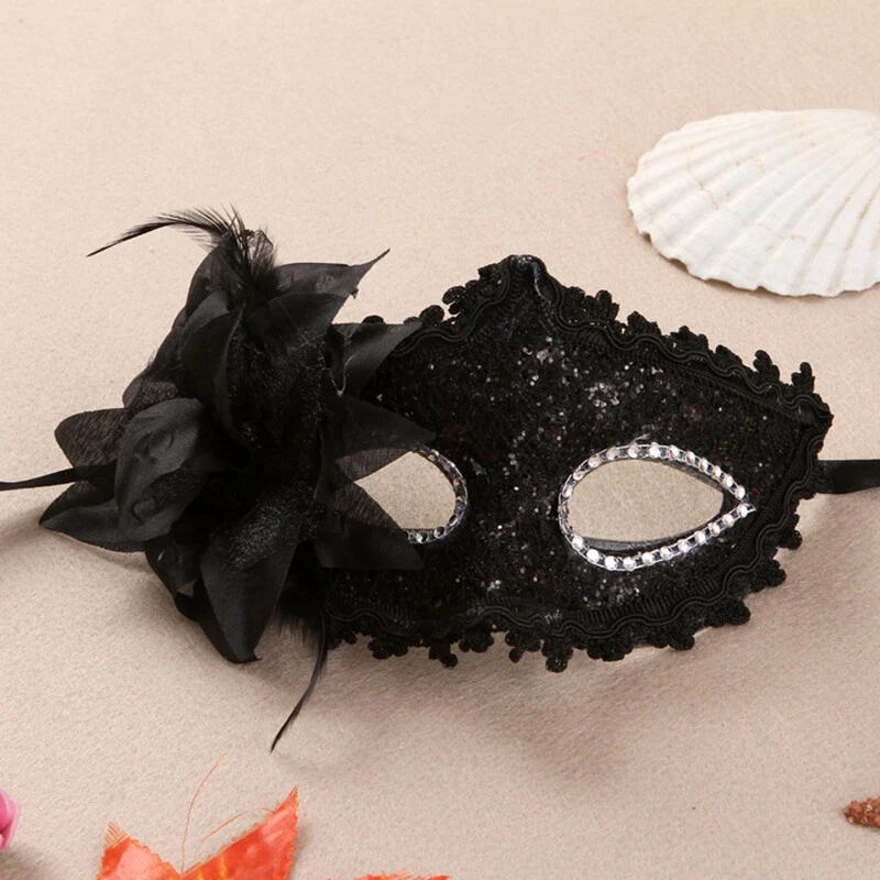 Glitter Masquerade Feather Venetian Mask Fancy Dress Party Theme Ball Eye Mask* - Image 4 of 4