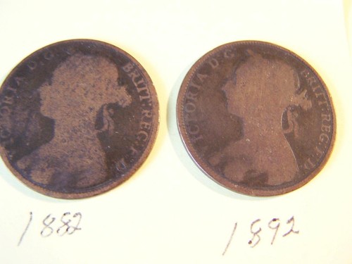 Lotto di monete da un penny 1874,1887,1882 Victoria DG britannica da un penny raro - Foto 6 di 8