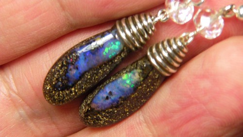 18.4c AUSSIE QUEENSLAND BOULDER OPAL 925 STERLING SILVER EARRINGS OCA17879 - Picture 2 of 5
