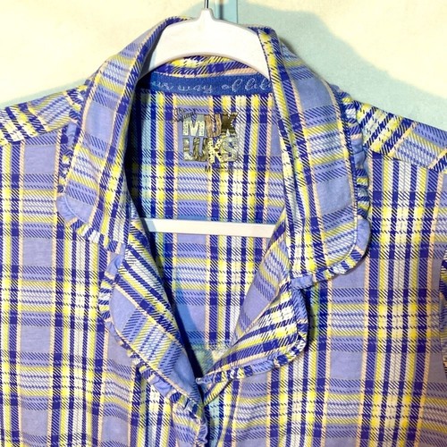 MUK LUKS purple yellow plaid button up nightgown M - Imagen 2 de 6