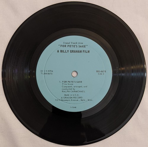 Ralph Carmichael FOR PETE'S SAKE soundtrack 33RPM 7" souvenir album BILLY GRAHAM - Picture 4 of 5
