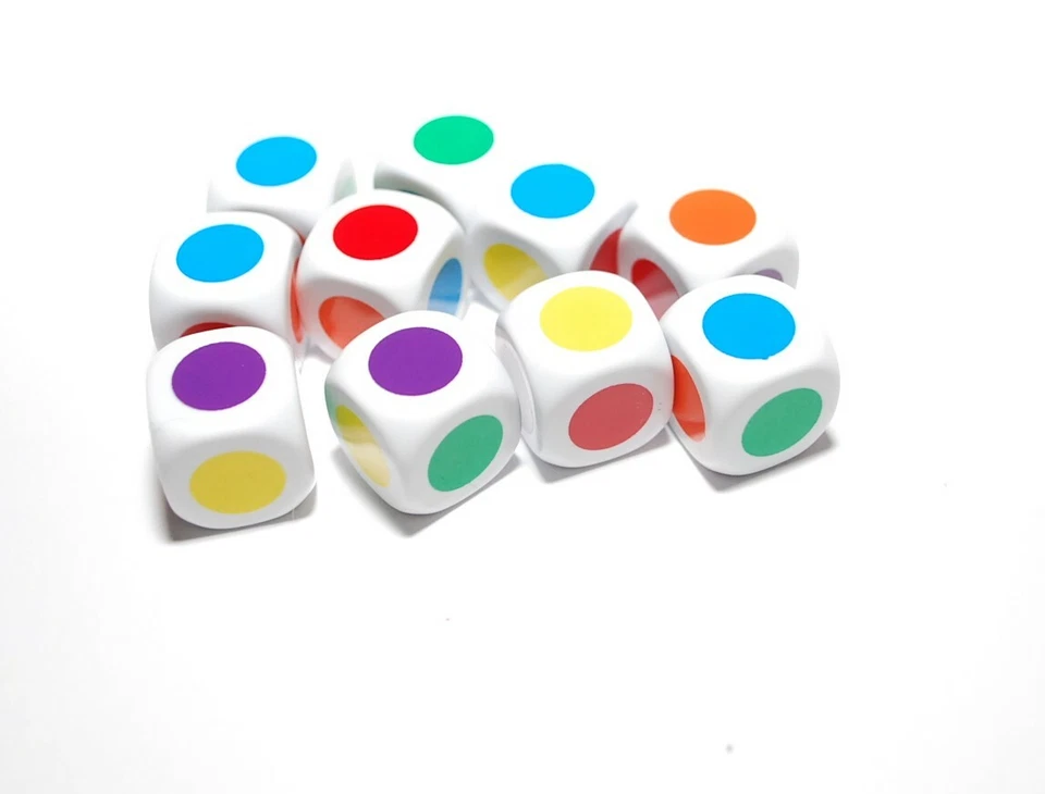 10 Blob Dice, (six sided), 6 colour 16mm , D6