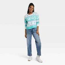 33 Degrees Women's Size Large Reindeer Graphic Sweater Blue