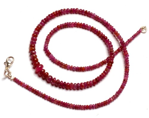 Natural Ruby Gemstone 3 to 7 mm Size Smooth Rondelle Beads Necklace 20.5" - Picture 6 of 9