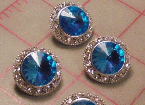 5 Silver Metal Rhinestone Shank Buttons Aqua Turquoise Acrylic Jewel 7/8" 22mm - Picture 4 of 7