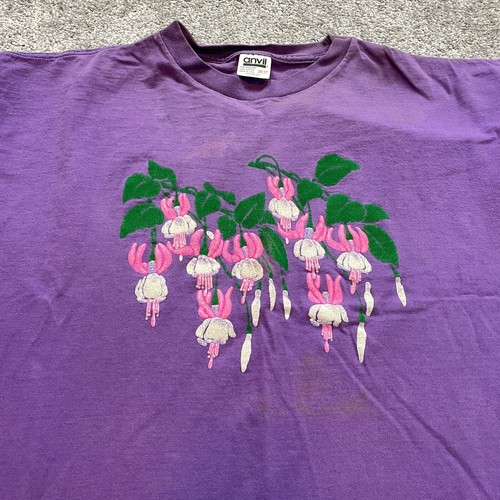 Anvil Tunic T Shirt Dress womens One Size Purple Floral Short Sleeve Cotton Top - Picture 7 of 12