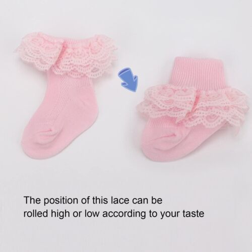 4 Pack Baby Girls Socks Eyelet Ruffle Lace Baby Socks Newborn Infant Toddler ... - Picture 3 of 7