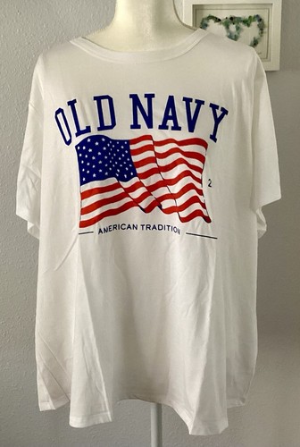 2023 OLD NAVY Graphic American Flag Tee Shirt, White, SZ XXL/2X, NWT - Picture 1 of 6