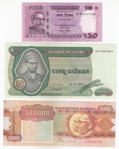 Bangladesh, Zaire, Angola, Set of 3, Different Banknotes