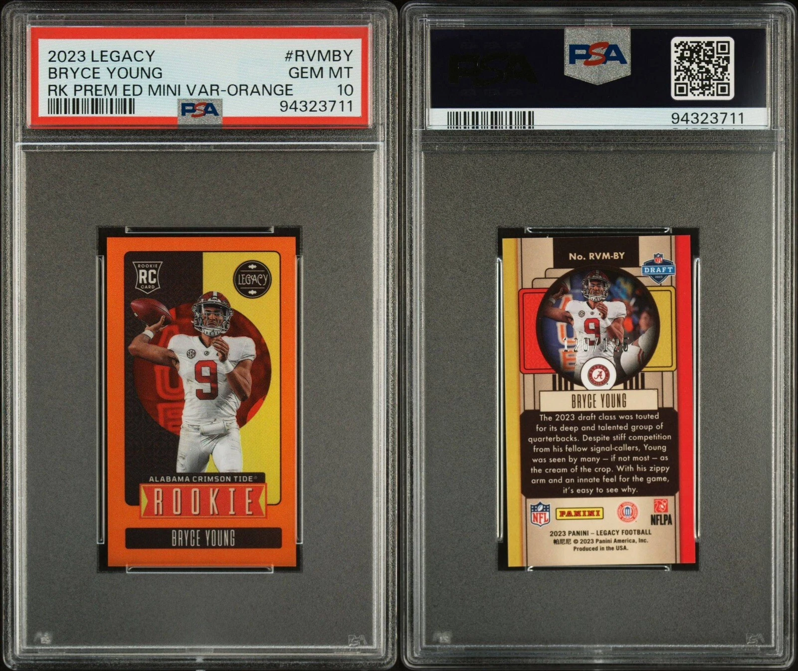 Bryce Young Panini Legacy Rookies Premium Edition Mini Variation #RVMBY Orange