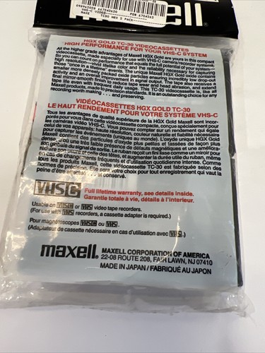 Maxell HGX-Gold 30 VHS-C Special Event High Grade Video Tapes-2 Pack Sealed New - Picture 4 of 8