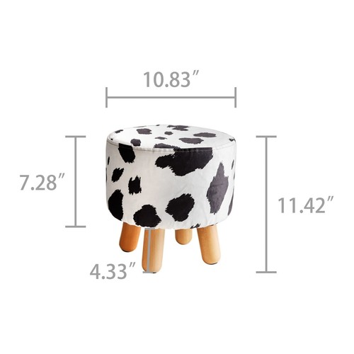 Black and White Double Spell Round Padded Ottoman Foot Rest Stool w/ Wood Legs - Picture 2 of 7
