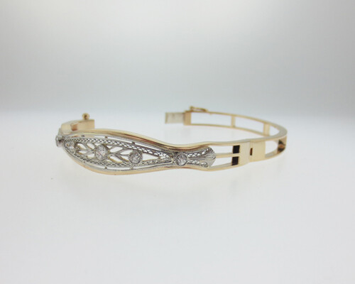Vintage Estate Genuine 1/2cttw Old Cut Diamond 14k Two-Tone Gold Bangle Bracelet - Picture 8 of 10