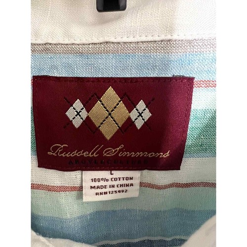 NWT Russell Simmons Argyle Culture Stripe 3/4 Button Down Shirt Cotton. SIze L - Picture 3 of 11