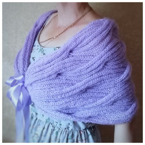 Poncho de punto mohair para mujer capa de boda elegante capa trenzas lila novia encogerse de hombros - Imagen 5 de 12