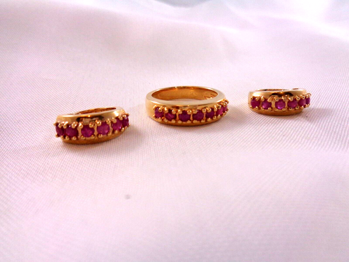 Ruby & Sterling Silver Ring & Earrings Sterling Silver/ Gold tone - Picture 6 of 6