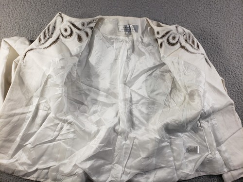 Blazer Tahari donna 4 bianco ricamato lino tuta giacca perline aperto davanti - Foto 6 di 10