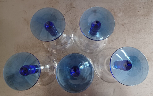 5 Cobalt Blue Stemmed Margarita Glasses 6" Tall - Picture 3 of 12
