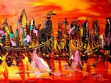 MANHATTAN Oil Painting   abstract SIGNED  Original on canvas