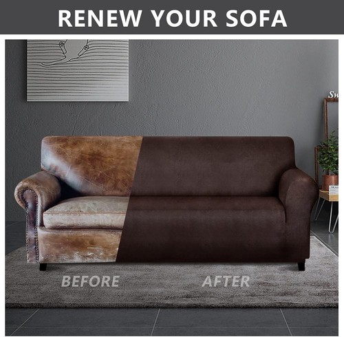 Durable Machine Washable Sofa Cover - Chocolate Leather-Like Design, 71-80" Fit - Picture 6 of 9