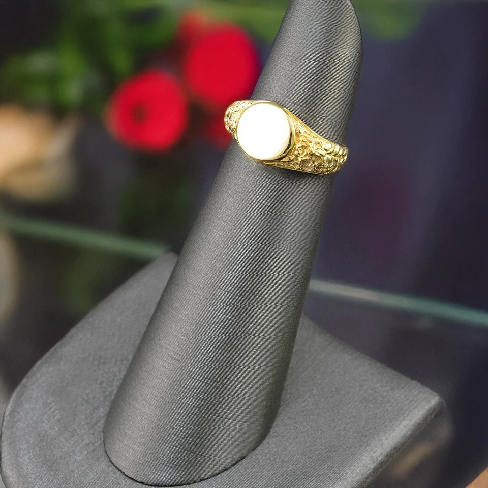 Gold Ornate Band Baby Signet Ring | 10k, 14k Yellow, White, Rose Gold | Size 1-7 - Image 3 of 4
