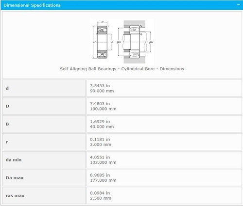 NTN 1318S Self Aligning Ball Bearing 90x190x43mm - Picture 5 of 5