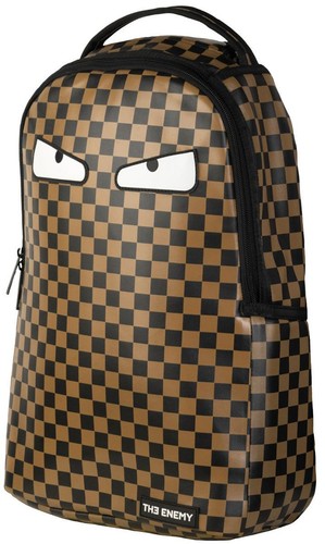 The Enemy Bcheck Durable Eco PU Leather Bagpack In Black Brown - Picture 2 of 10