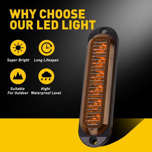8X 6-LED Side Marker Amber Lights Clearance Light Truck Trailer RV Waterproof A - Picture 2 of 12