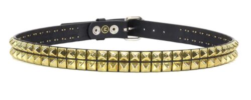2 Row Pyramid Stud Black Leather Belt Punk Rock Goth Emo Grunge Alternative Club - Picture 21 of 23