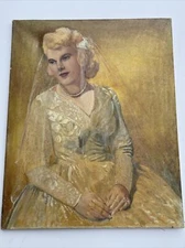 ANTIQUE PORTRAIT PAINTING YOUNG WOMAN Bride AMERICAN RESTORATION PROJECT 1940'S