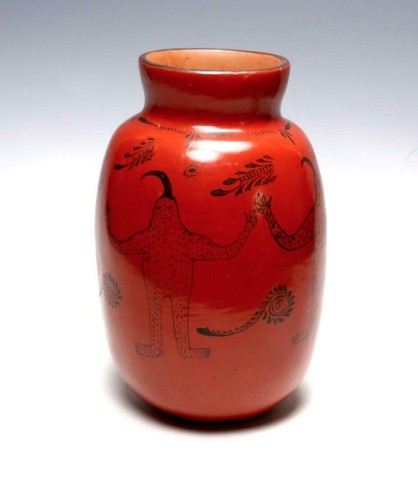 Vtg Artisan Folk Art Earthenware Vase Primitive Terra Cotta Signed Francisco 9" - Picture 3 of 7