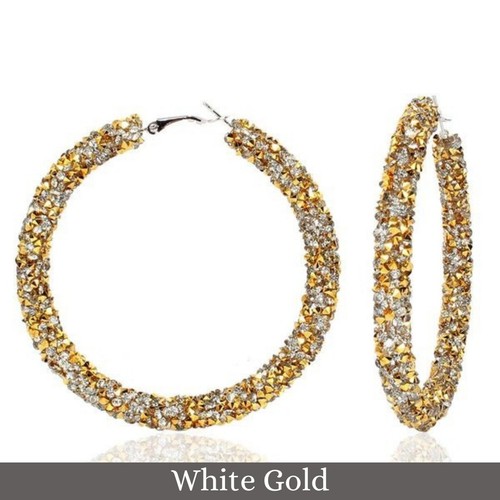 Glitter Hoop Earrings - Sliver Rhinestone Earrings For Women - Big Circle Hoops - Picture 11 of 14