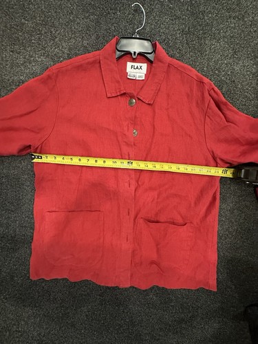 FLAX Women's Linen Solid Blazer Jacket Pockets Size Medium Red Buttons - Picture 10 of 12