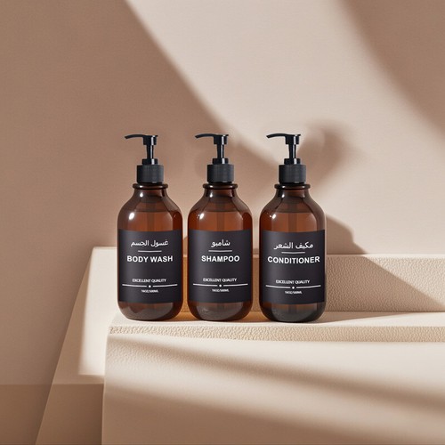 500ml Seifenspender mit Etiketten Dusche Conditioner Shampoo Flasche Ablage Halter - Bild 4 von 18