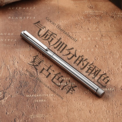 Pluma estilográfica de acero inoxidable de plata mate Hongdian con convertidor de recargas de tinta - Imagen 4 de 7