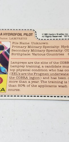 VINTAGE 1985 HASBRO GI JOE COBRA HYDROFOIL PILOT FILE CARD - Picture 4 of 6