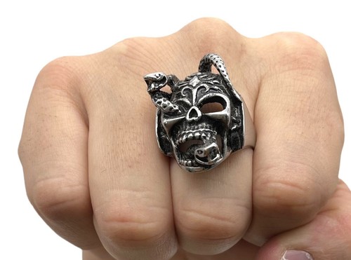 Anillo de esqueleto de acero inoxidable con serpientes para hombre talla 10 anillo de motociclista - Imagen 2 de 5