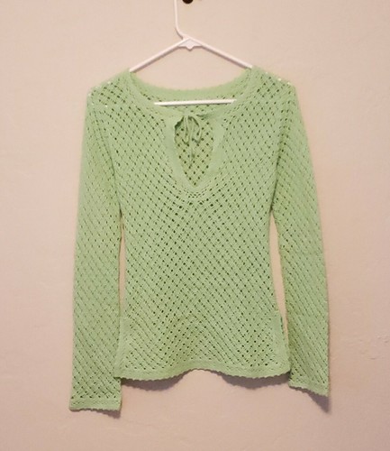 Vintage Pastel Green Crochet Top Long Sleeve Size