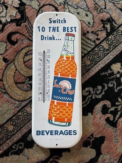 Vintage SUN CREST Orange Soda Pop Advertising Thermometer Sign