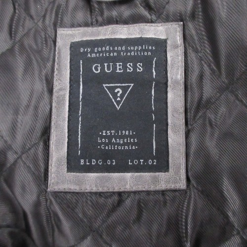 Guess Jacket Adult XL Gray Faux Leather Quilted Bomber Full Zip Pockets - Picture 6 of 9