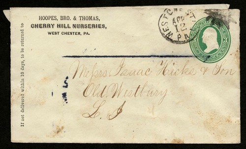 US 1872 U82 Advertising Cover Coles GR-15 Fancy Westchester PA Stamped Envelope - Picture 1 of 4