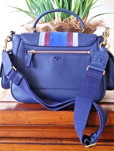 TORY BURCH MULTI STRIPE KAMERA-/UMHÄNGETASCHE TORY NAVY LEDER NEU MIT ETIKETT + STAUBBEUTEL - Bild 6 von 12